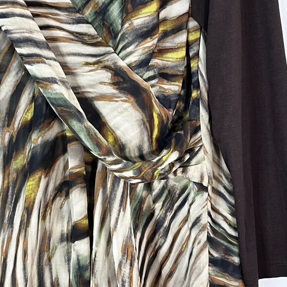 Ronen Chen Animal Print Stripe V-Neck‎ Long Sleeve Tunic Blouse Sheer 5/ US 14 - Picture 5 of 9